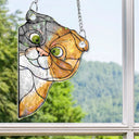 Funny,Cat Lovers,Pet Lovers - Funny Peeking Cat - Personalized Window Corner Suncatcher