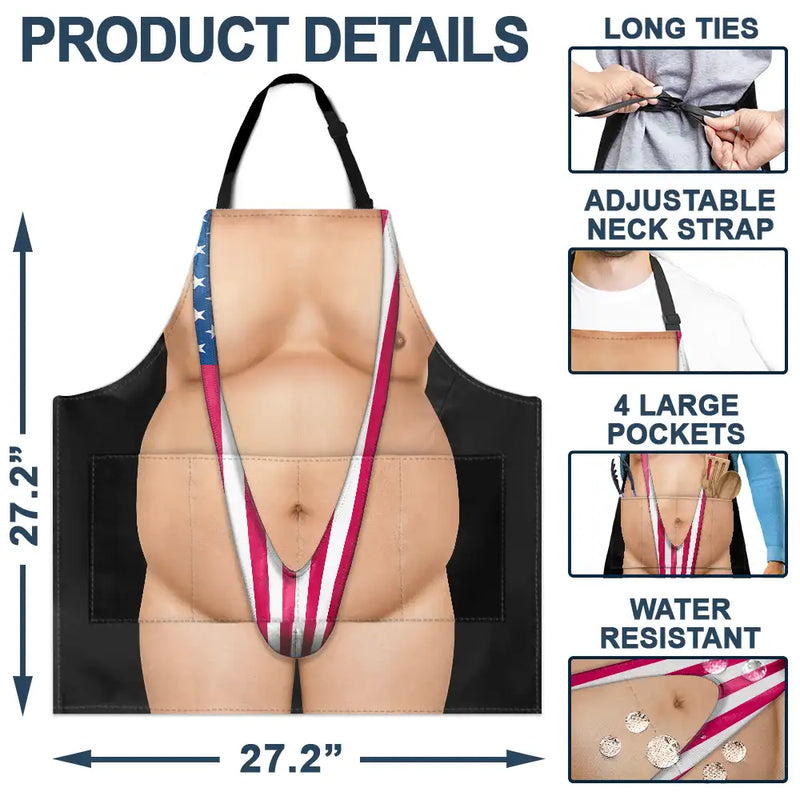 Grilling, Summer, Gift For Men, Gift For Yourself, Humorous - Funny 3D Hairy Body BBQ - Personalized Apron
