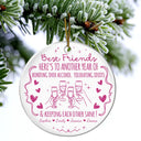 First Christmas,Gift For Bestie,Christmas,Humorous,Icon - Funny Bestie Here's To Another Year - Personalized Circle Ceramic Ornament