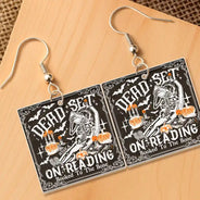 Funny,Reading,Gift For Yourself,Halloween - Funny Book Dead Set On Reading Skeleton Halloween - Personalized Acrylic Earrings