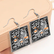 Funny,Reading,Gift For Yourself,Halloween - Funny Book Dead Set On Reading Skeleton Halloween - Personalized Acrylic Earrings