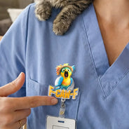 Nurse, Teacher, Funny, Gift For Yourself - Funny Chicken F-Caw-F - Personalized Badge Reel