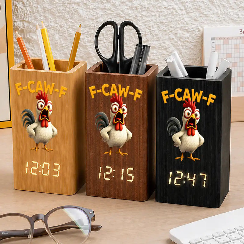 Gift For Men,Gift For Yourself,Sarcastic,Icon - Funny Chicken F-Caw-F - Personalized Pen Holder With Clock