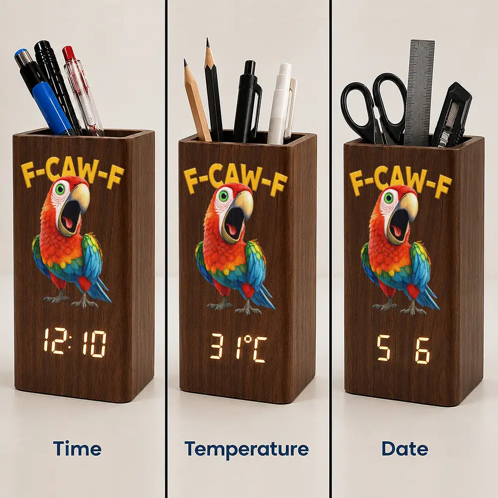 Gift For Men,Gift For Yourself,Sarcastic,Icon - Funny Chicken F-Caw-F - Personalized Pen Holder With Clock