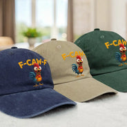 Funny,Gift For Yourself,Gifts For Colleagues,Gift For Bestie - Funny Chicken F-Caw-F - Personalized Vintage Washed Denim Cap