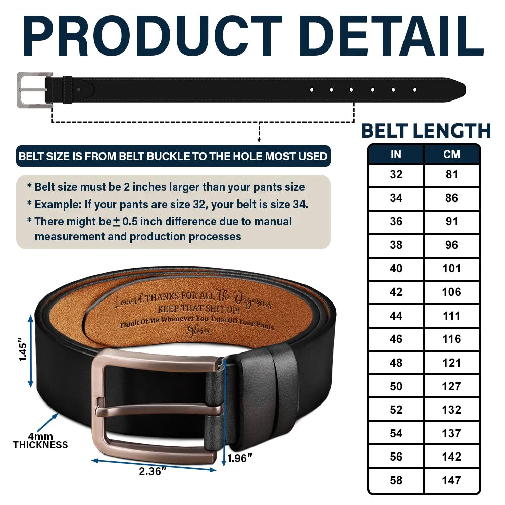 Gift For Couples,Gift For Husband,Gift For Boyfriend,Funny,Gift For Men - Funny Couple Thanks For All The Orgasms - Personalized Engraved Leather Belt