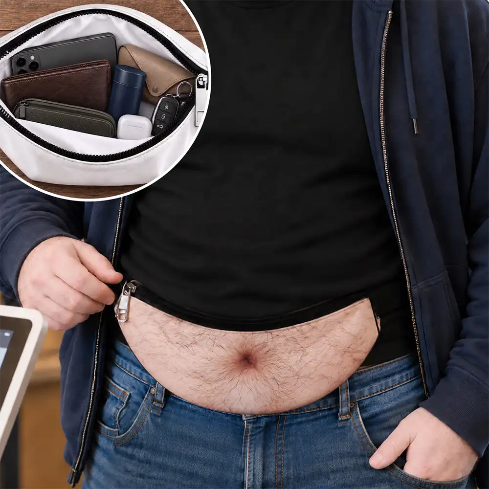 Christmas,Gift For Couples,Gift For Him,Gift For Husband,Sarcastic,Vector - Funny Dad Bod For Husband, Travel Gag Gift - Personalized 3D Realistic Hairy Beer Belly Fanny Pack
