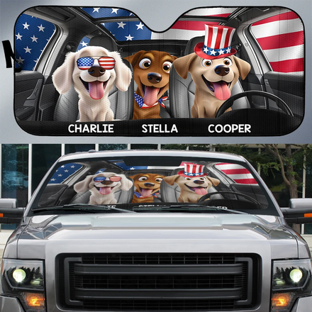 Funny Dog Cat US Flag - Personalized Auto Sunshade