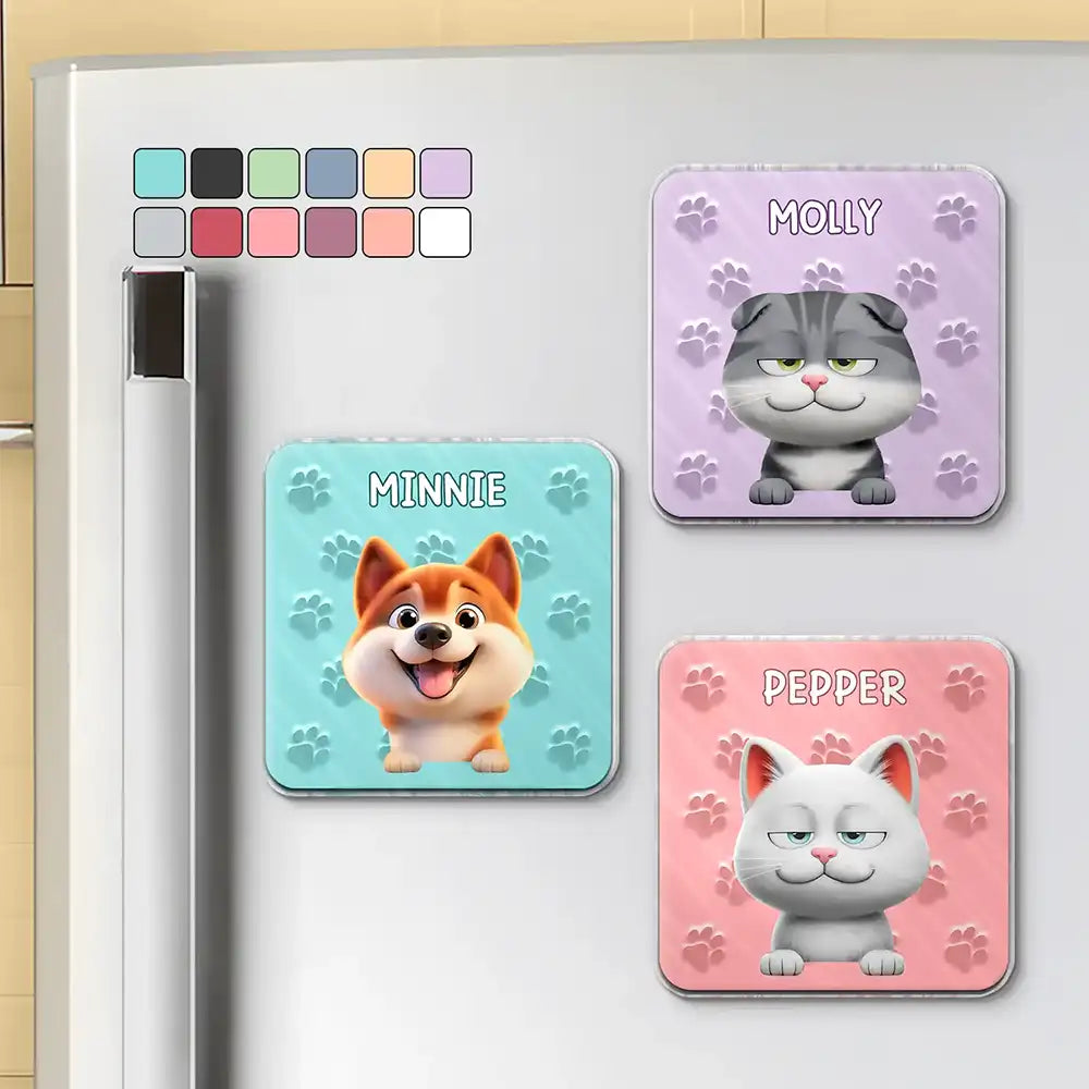 Pet Lovers,Pet Mom,Pet Dad,Pet Couple,Dog Lovers,Dog Mom,Dog Dad,Dog Couple,Cat Lovers,Cat Mom,Cat Dad,Cat Couple - Funny Dog Cat With Paw Pattern - Personalized Acrylic Fridge Magnet