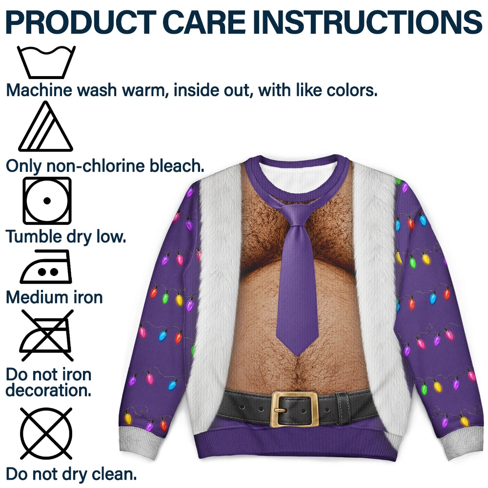 Christmas,Humorous,Gift For Men,Gift For Yourself,Icon - Funny Hairy Muscle Body Christmas Gift For Husband - Personalized Unisex Ugly Sweater