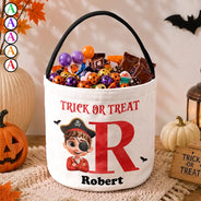 Adorable,Halloween,Gift For Kids,Vector - Funny Kid Costume Portrait With Name - Personalized Trick Or Treat Bag