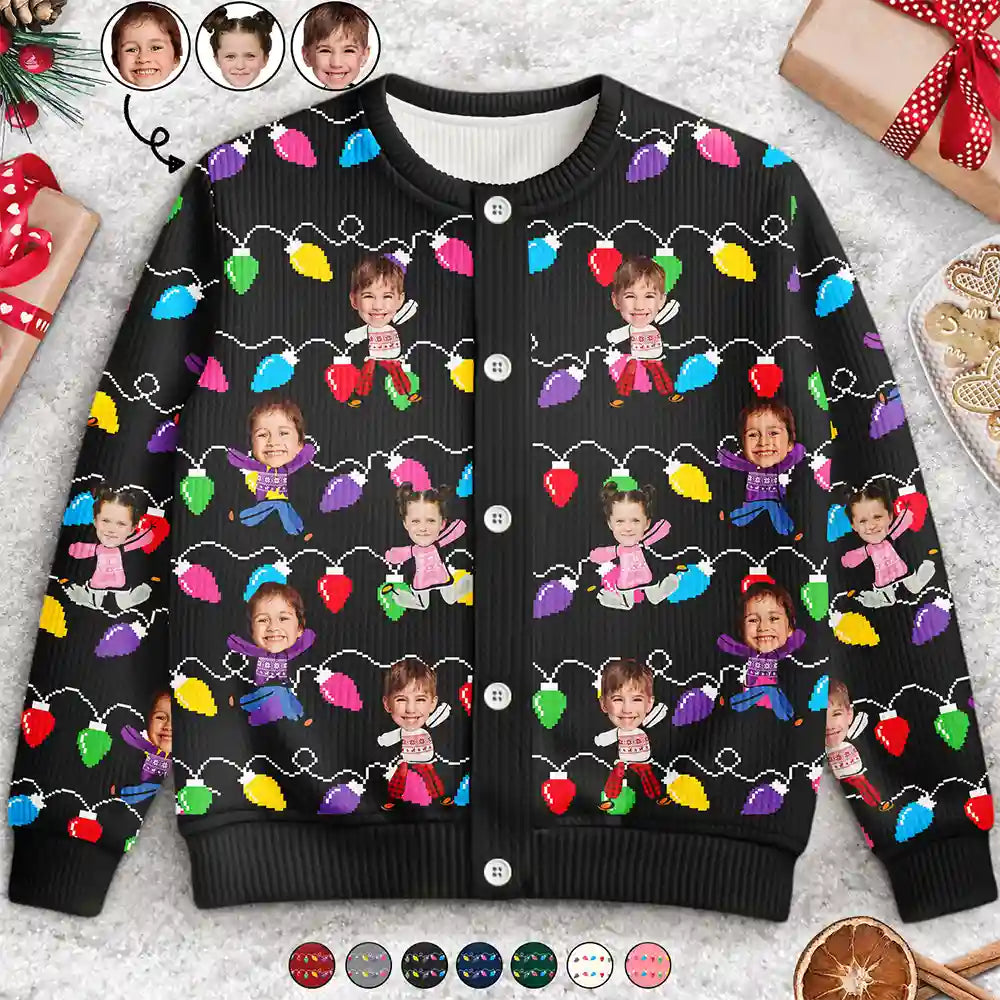 Custom Photo Funny Kids Christmas Light - Personalized Cardigan