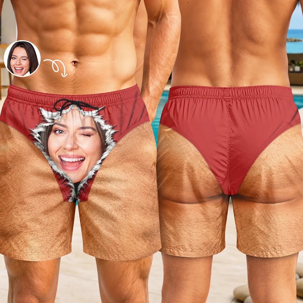 Custom Photo Funny Men Swim Trunks - Personalized Unisex Beach Shorts