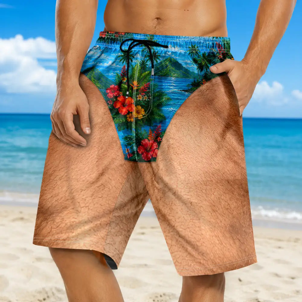 Gift For Bestie,Humorous,Beach,Summer,Icon - Funny Men Swim Trunks Tropical Pattern - Personalized Unisex Beach Shorts