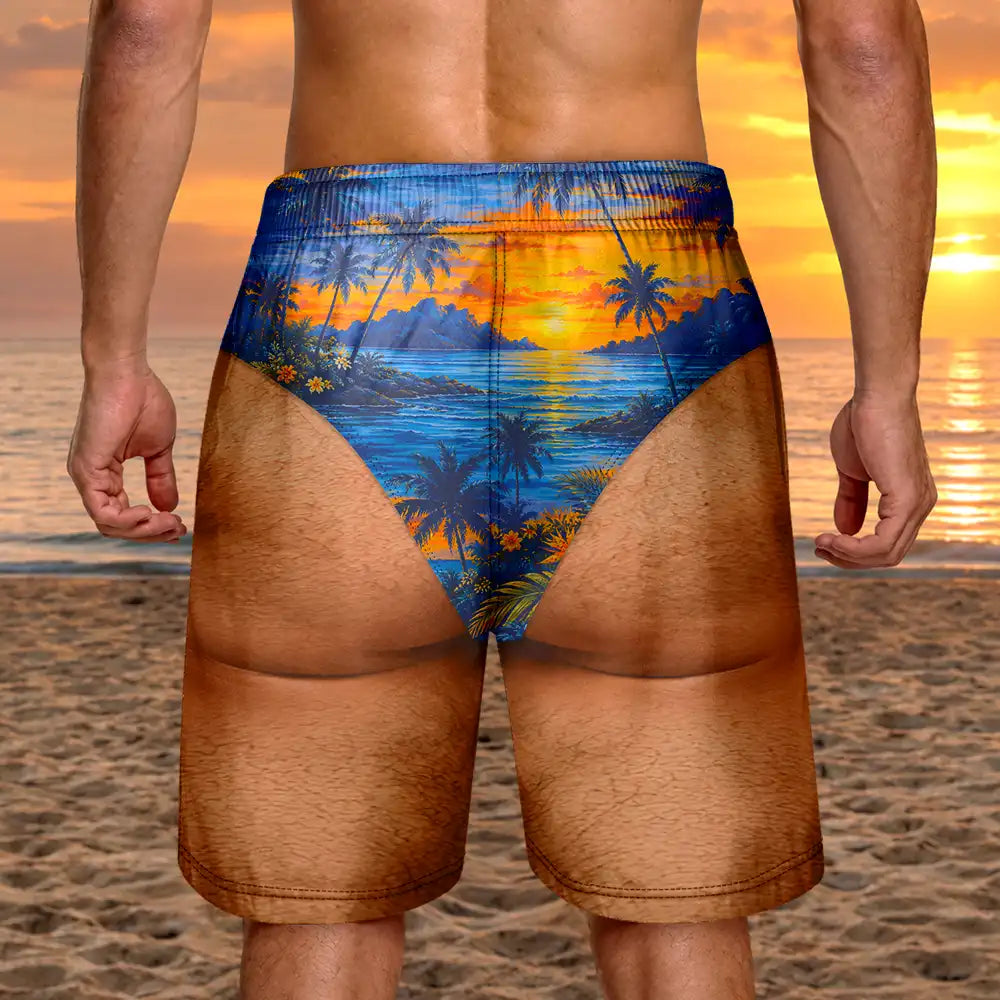 Gift For Bestie,Humorous,Beach,Summer,Icon - Funny Men Swim Trunks Tropical Pattern - Personalized Unisex Beach Shorts