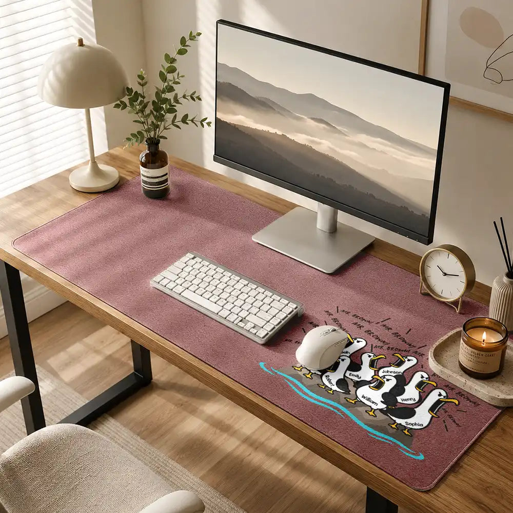 Gift For Grandpa,Gift For Father,Dad - Children,Grandpa - Grandkids,Mom - Children,Gift For Mother,Teacher,Non-Eng,Icon,Humorous - Funny Screaming Seagull - Personalized Leather Desk Mat