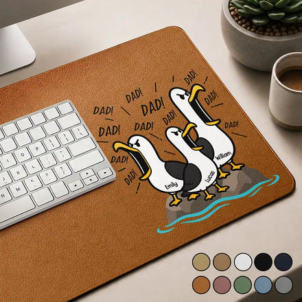 Funny Screaming Seagull - Personalized PU Leather Desk Mat