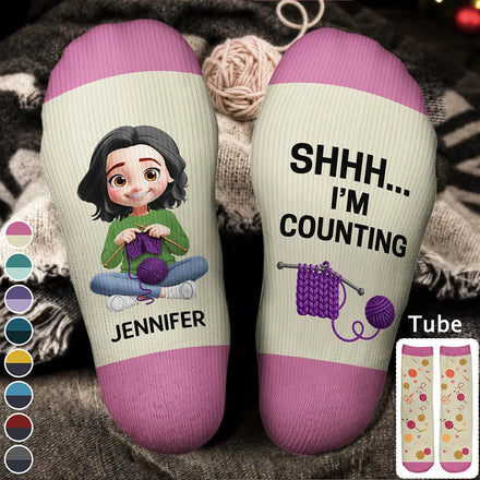 Funny Shhh I'm Counting For Crochet Knitting Lovers - Personalized Socks
