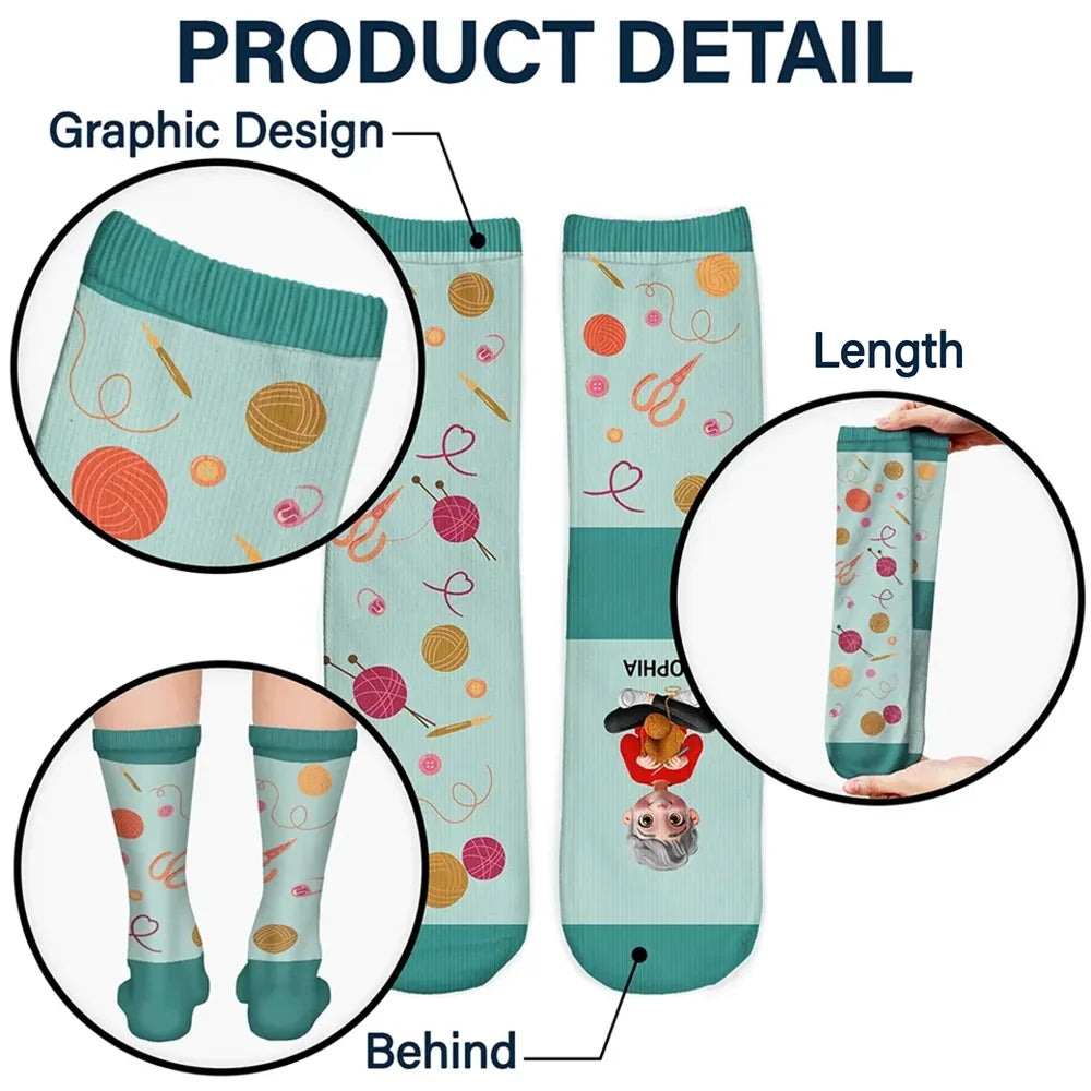 Crocheting,Cozy,Gift For Yourself,Gift For Women,Vector - Funny Shhh I'm Counting For Crochet Knitting Lovers - Personalized Socks