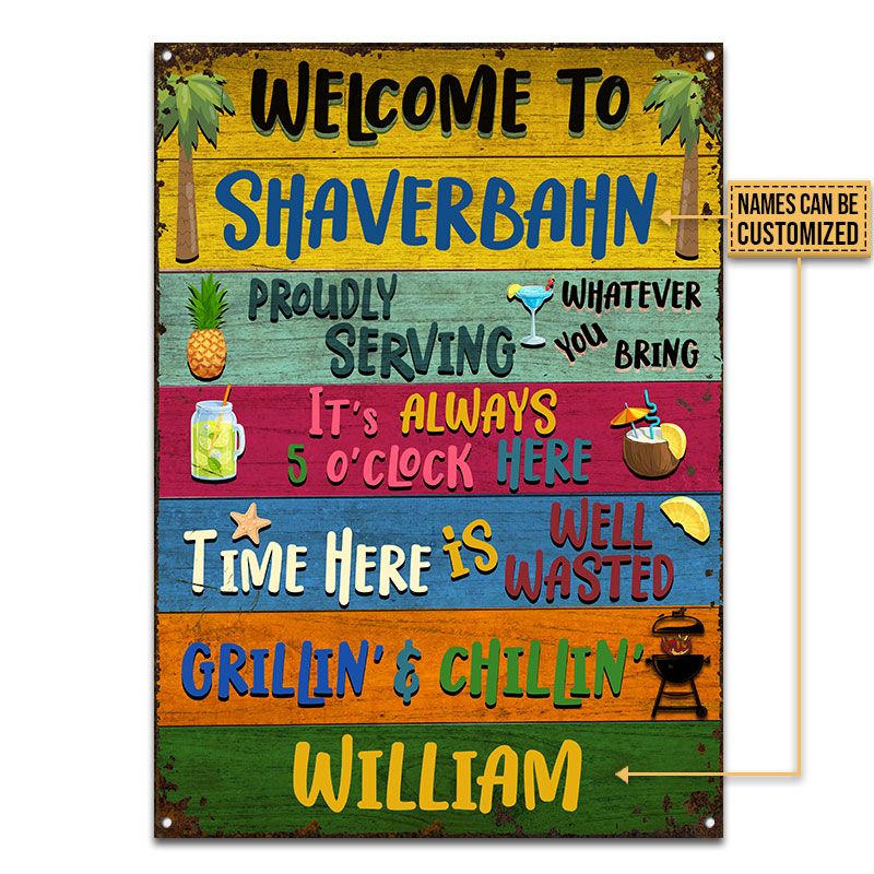 Grilling Welcome Proudly Serving Custom Classic Metal Signs, BBQ Theme, Outdoor Decorating Ideas