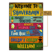 Grilling Welcome Proudly Serving Custom Classic Metal Signs, BBQ Theme, Outdoor Decorating Ideas