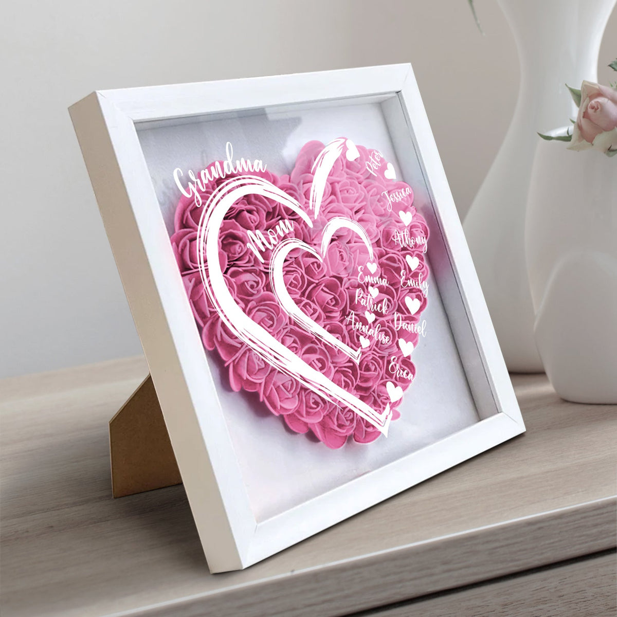 Mom's Grandma's Sweethearts - Gift For Mother, Grandmother - Personalized Flower Shadow Box