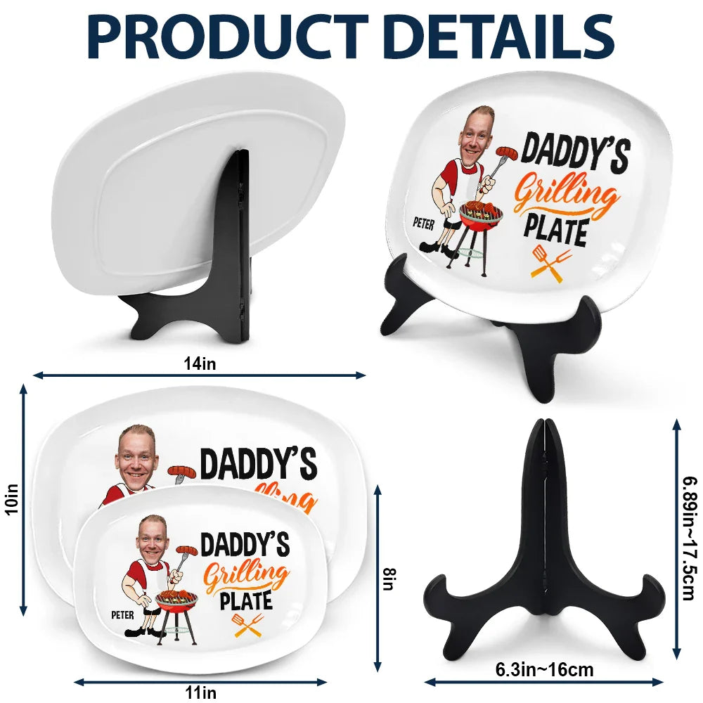 Father's Day Gifts, Custom Photo Daddy's Grilling Plate - Personalized Plate