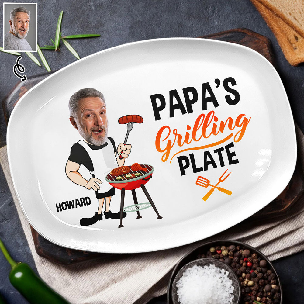 Father's Day Gifts, Custom Photo Daddy's Grilling Plate - Personalized Plate