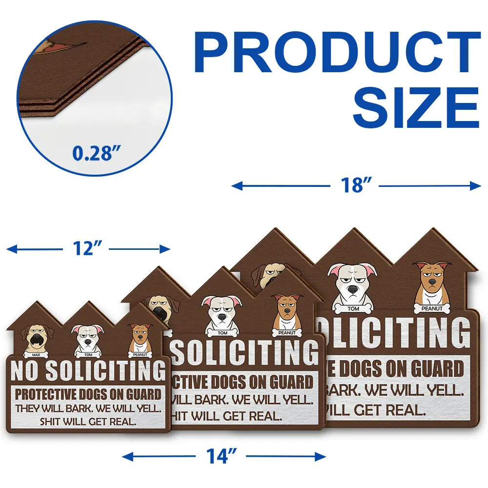 No Soliciting Protective Dogs On Guard - Personalized Custom Shaped Wood Sign