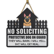 No Soliciting Protective Dogs On Guard - Personalized Custom Shaped Wood Sign