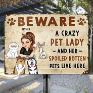 Beware A Crazy Dog & Cat Lady - Personalized Classic Metal Signs