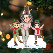 Christmas Grandma Mom Happy Dancing Kids - Personalized Cutout Acrylic Ornament