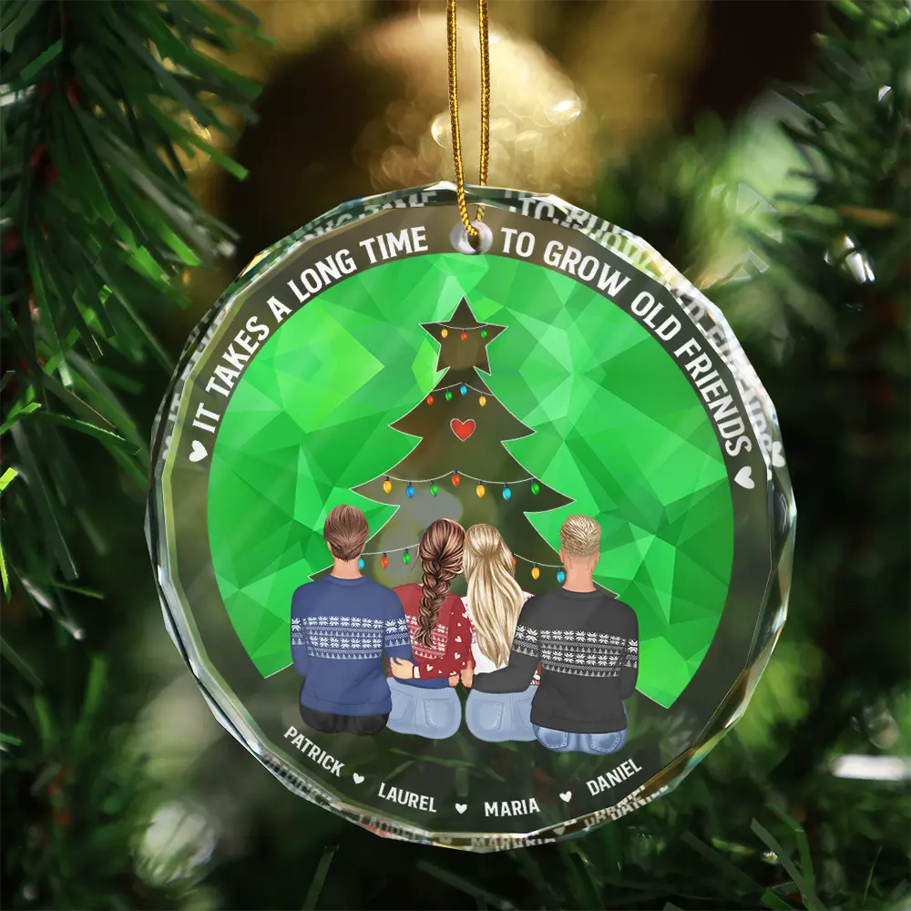 Gift For Bestie - Long Time To Grow Old Friends - Personalized Circle Glass Ornament