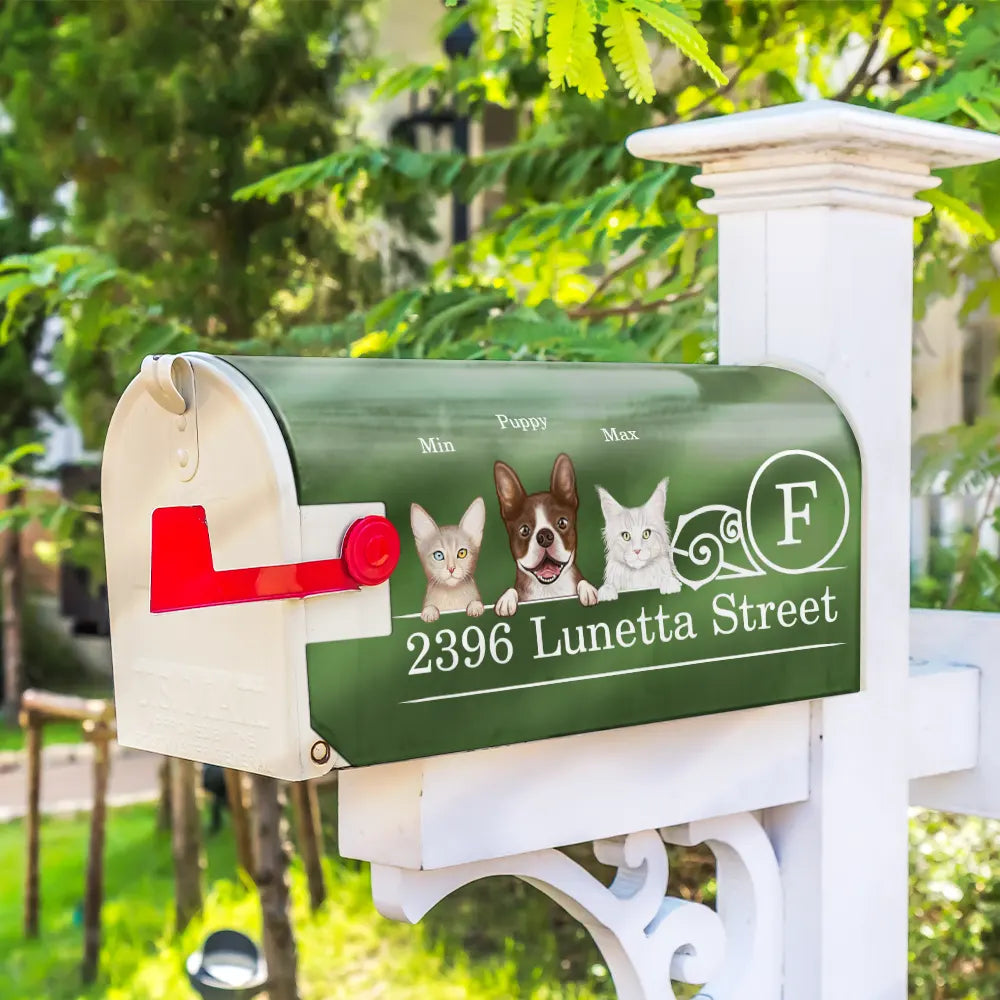 Pet Lovers, Dog Lovers, Cat Lovers - Family Name House Address Dogs Cats - Personalized Mailbox Cover