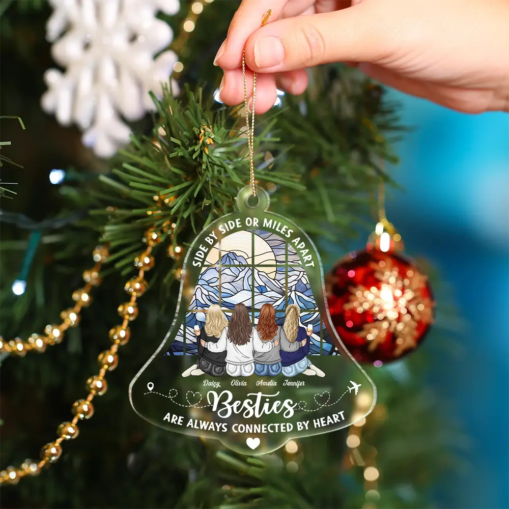 Gift For Sisters, Bestie - Sisters Are Always Connected - Personalized Custom Shaped Acrylic Ornament