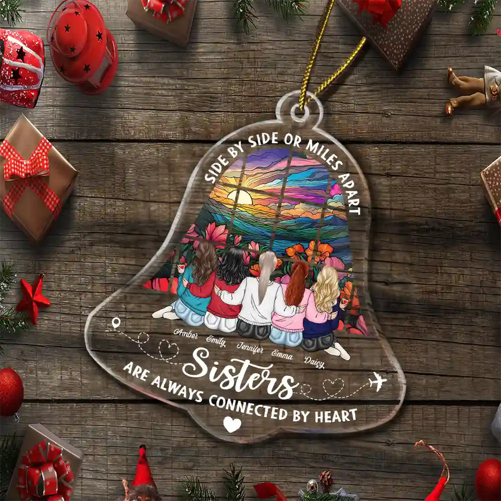 Gift For Sisters, Bestie - Sisters Are Always Connected - Personalized Custom Shaped Acrylic Ornament