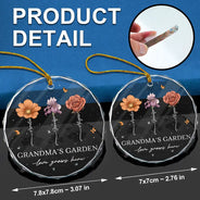 Christmas,Gift For Grandma,Gift For Grandparents,Happy - Grandma's Garden Love Grows Here - Personalized Circle Glass Ornament