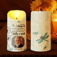 Memorial, Gift For Husband, Gift For Wife, Gift For Mother, Gift For Father, Gift For Grandpa, Gift For Grandma, Gift For Daughter, Gift For Son, Gift For Sibling, Gift For Sisters, Gift For Brothers ,Family  - Custom Photo Memorial Dandelion Make A Wish - Personalized Flameless LED Candle
