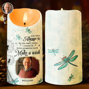 Memorial, Gift For Husband, Gift For Wife, Gift For Mother, Gift For Father, Gift For Grandpa, Gift For Grandma, Gift For Daughter, Gift For Son, Gift For Sibling, Gift For Sisters, Gift For Brothers ,Family  - Custom Photo Memorial Dandelion Make A Wish - Personalized Flameless LED Candle
