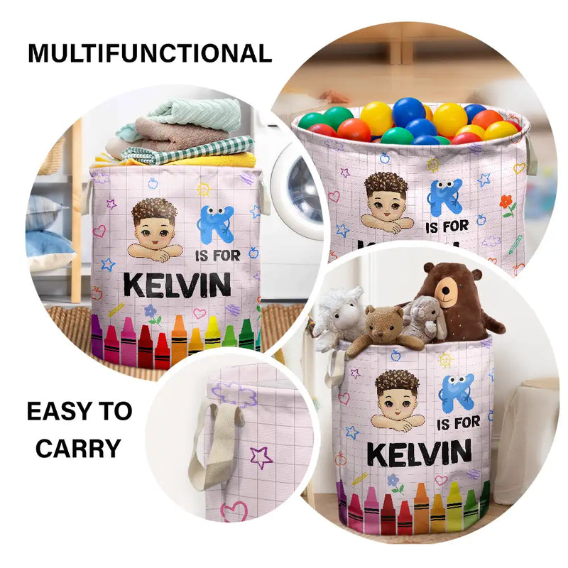 Gift For Grandkids,Gift For Kids,Happy - Alphabet Crayon Kid - Personalized Laundry Basket, Storage Basket