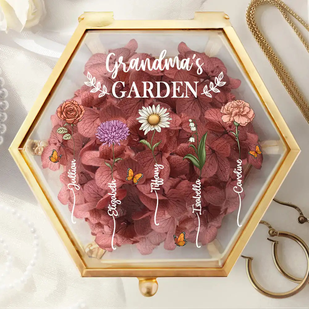 Gift For Mother,Gift For Grandma,Love - Grandma's Garden Birth Flower - Personalized Glass Jewelry Box