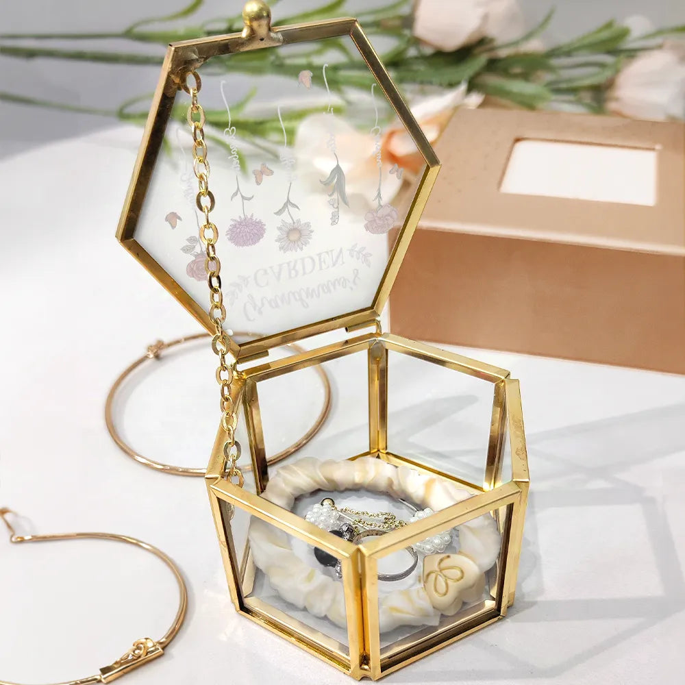 Gift For Mother,Gift For Grandma,Love - Grandma's Garden Birth Flower - Personalized Glass Jewelry Box
