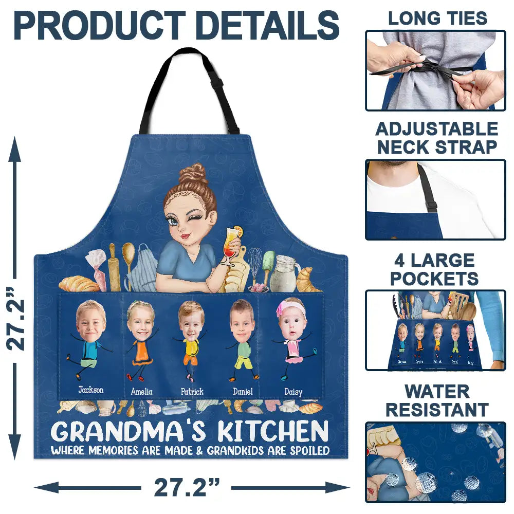 Gift For Grandma,Grandma - Grandkids,Grandma's Hobby,Happy - Custom Photo Grandma's Kitchen Where Grandkids Are Spoiled - Personalized Apron