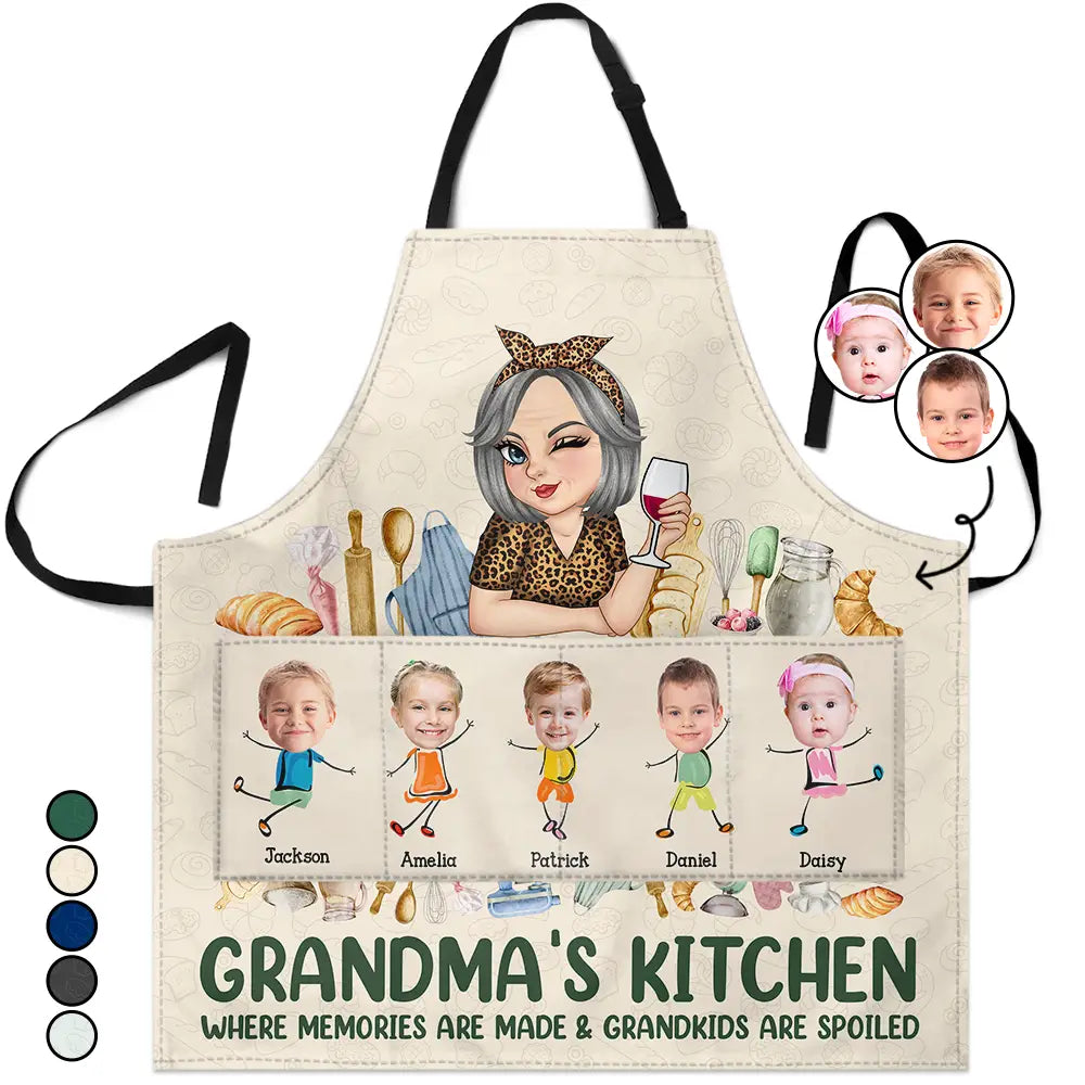 Custom Photo Grandma's Kitchen Where Grandkids Are Spoiled - Personalized Apron