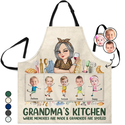 Custom Photo Grandma's Kitchen Where Grandkids Are Spoiled - Personalized Apron