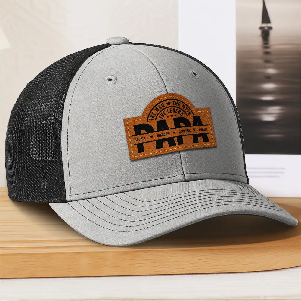 Cool Dad Papa Grandpa The Man The Myth The Legend - Personalized Leather Patch Hat