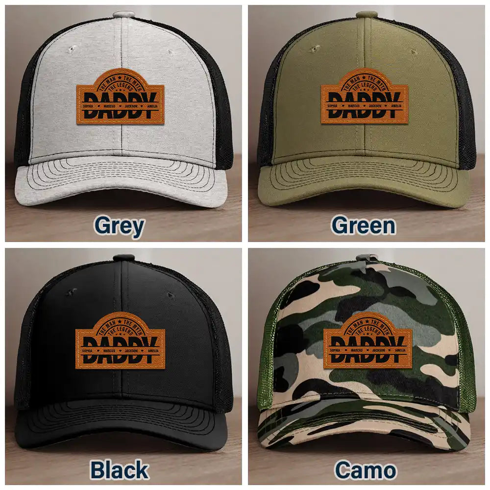 Cool Dad Papa Grandpa The Man The Myth The Legend - Personalized Leather Patch Hat