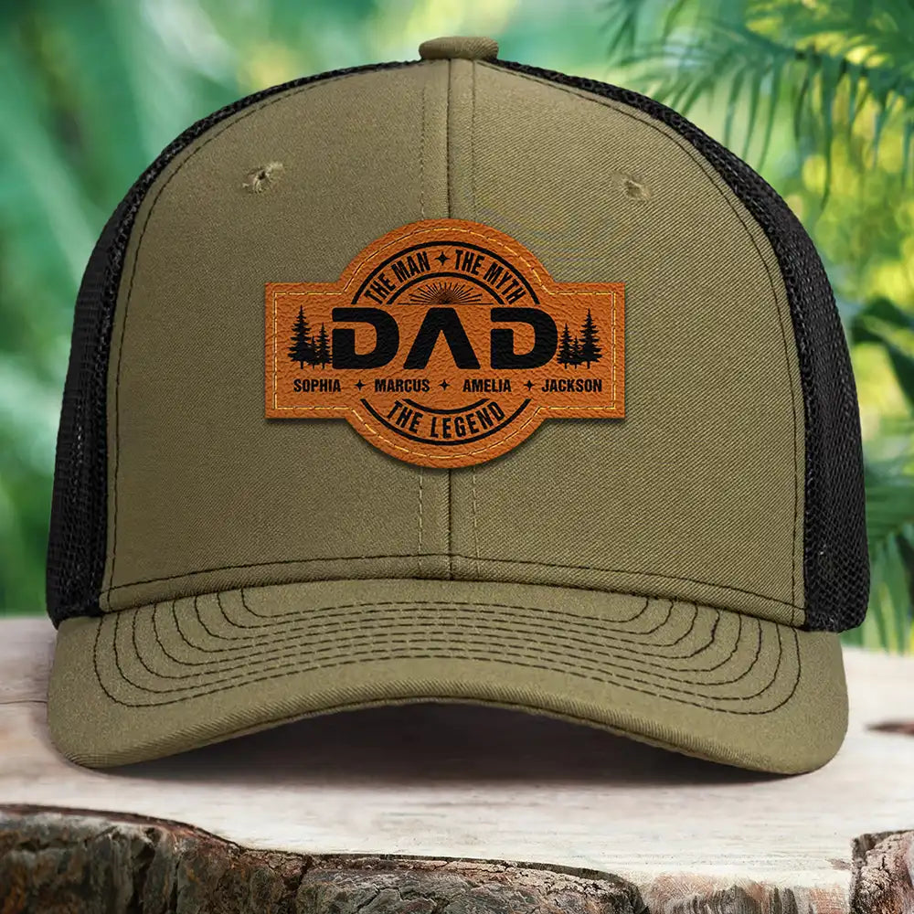 Forest Cool Dad Papa Grandpa The Man The Myth The Legend - Personalized Leather Patch Hat