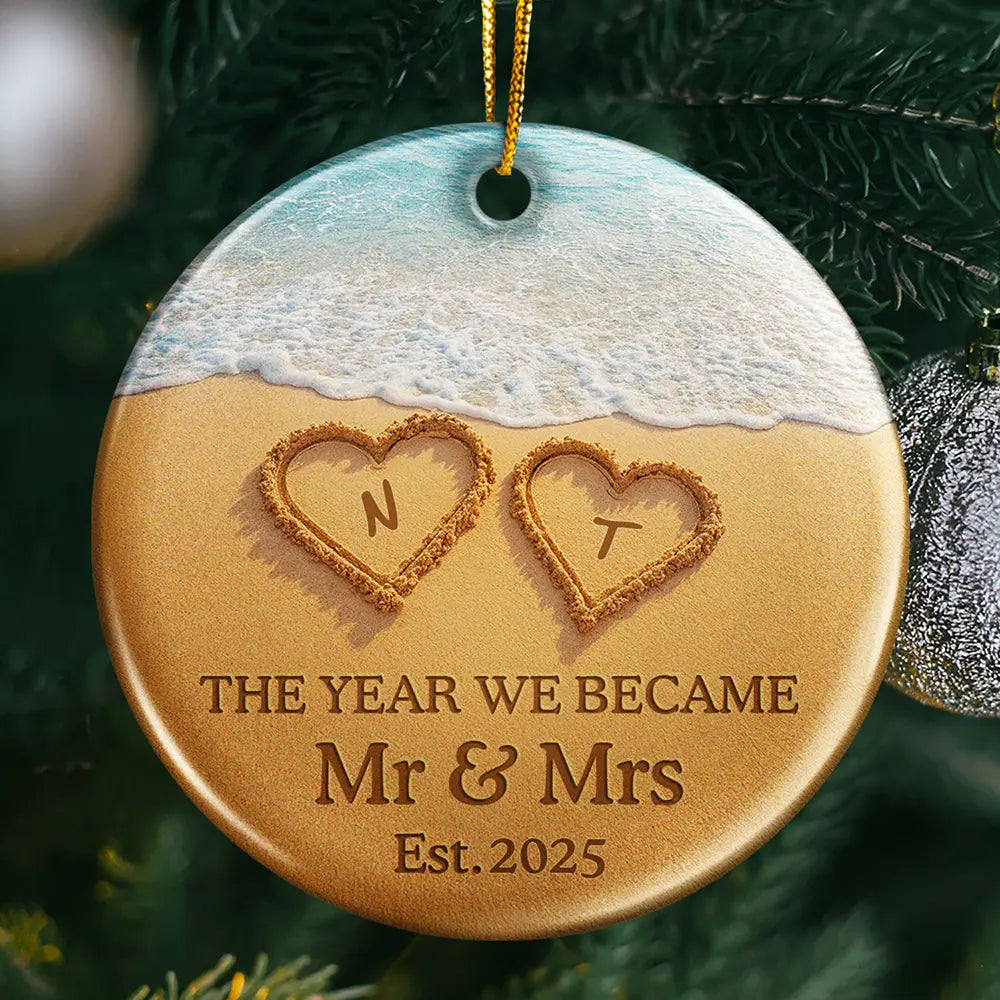 The Year We Became Mr & Mrs Initial Letter - Personalized Circle Ceramic Ornament