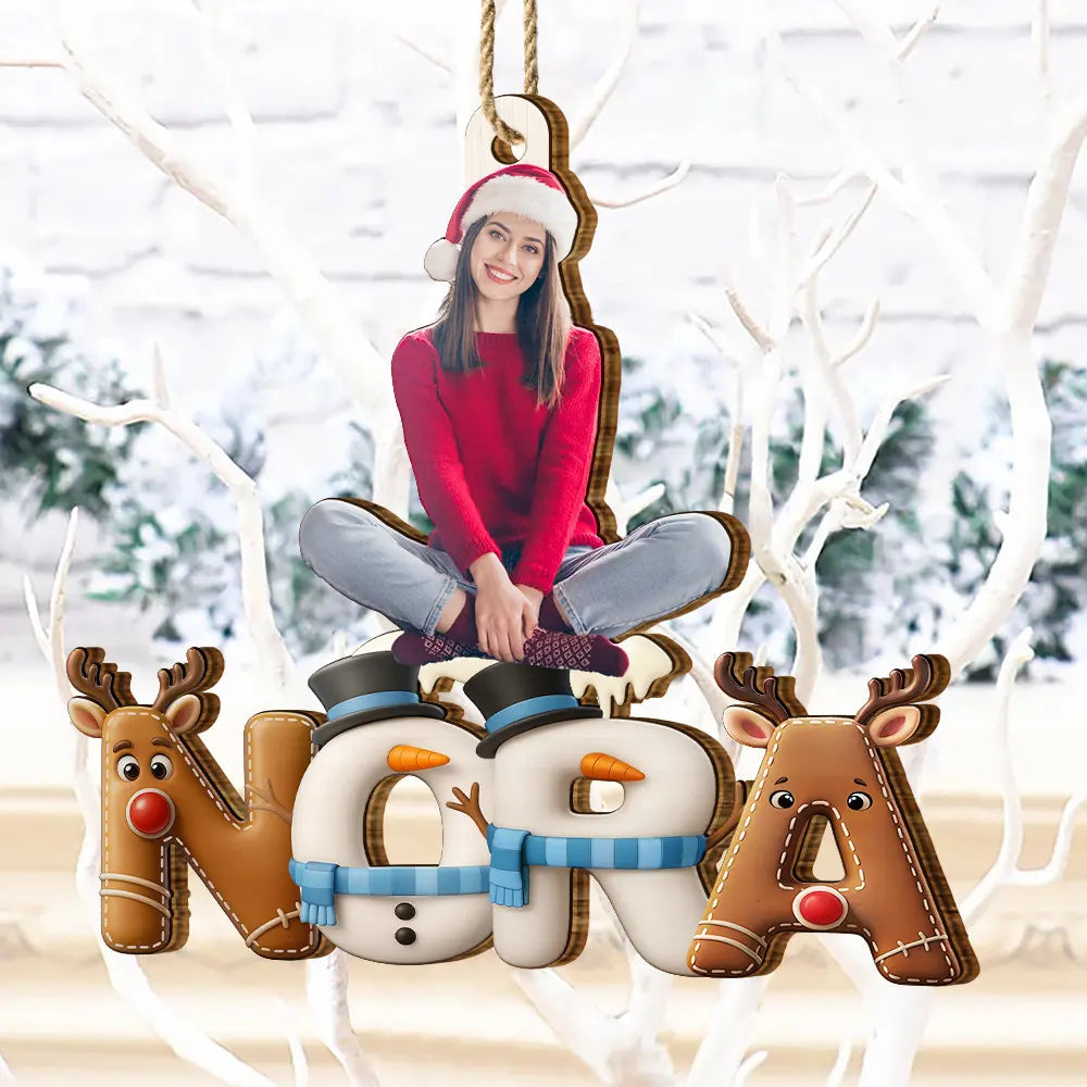 Christmas,Family,Happy - Custom Photo Christmas Pattern Effects With Names - Personalized Custom Shaped Wooden Ornament